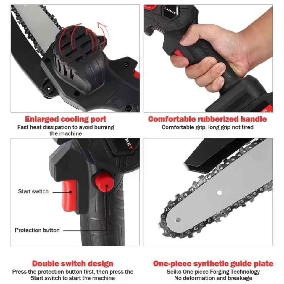 Cordless Battery Powered Electric Chainsaw for Tree Trimming & Wood Cutting (With 2 Rechargeable Batteries)
